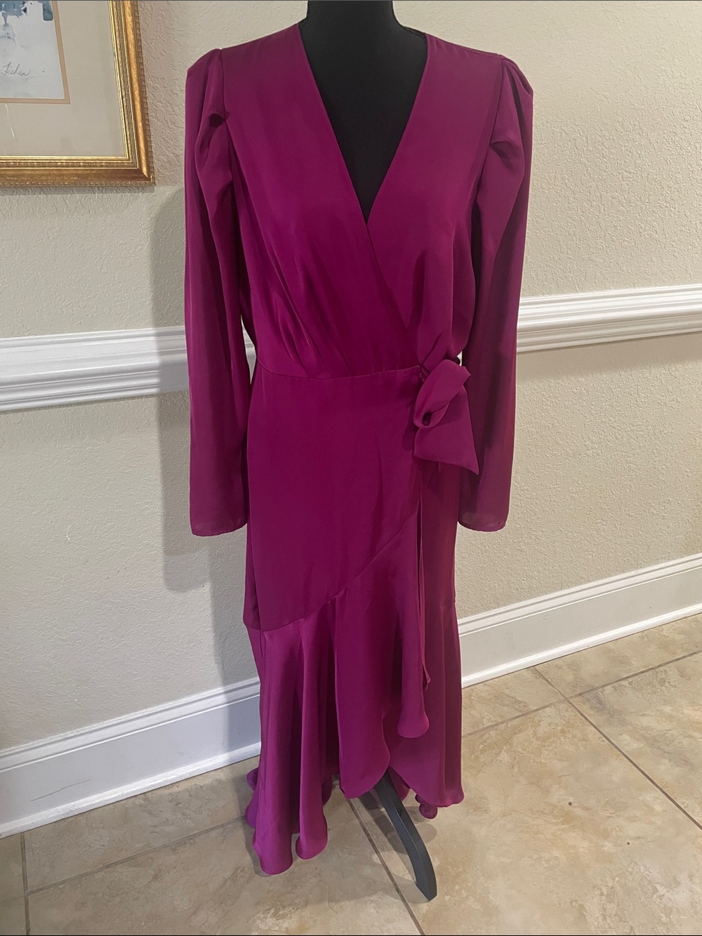 Express Deep Magenta Wrap Dress with Long Sleeves